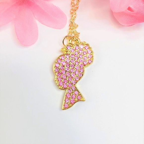Pink Pave Crystal Girl Silhouette Necklace - Picture 1 of 13